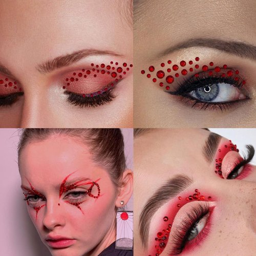 NOOEPC Scars Tattoo Temporary And Red Face Gems Halloween Makeup Kit, Halloween Stickers Chucky Costume Halloween Tattoos Cut Scary Face Wound Blood Chucky Scars Tatoos For Kids Women Men Boys Girls