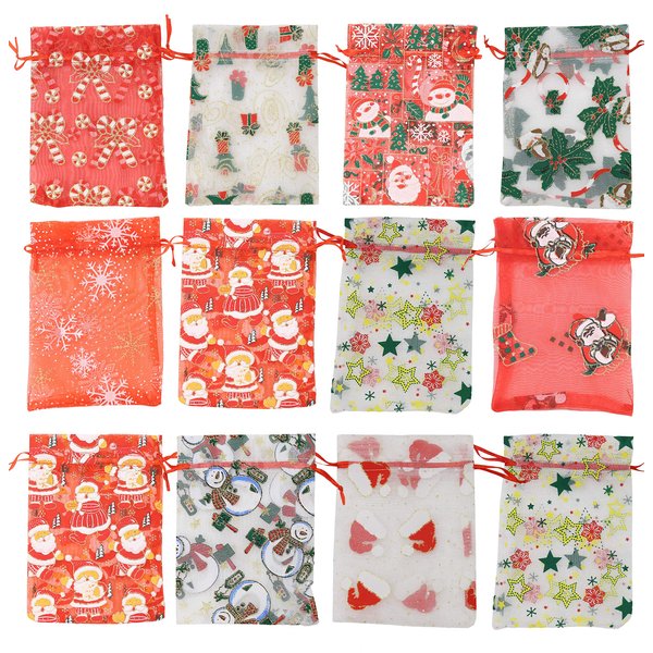 Stratalife 22PCS Christmas Organza Gift Bags 5X7 with Drawstring Mixed Pattern Snowflake Jewelry Drawstring Bags Candy Party Favor Pouches Bags