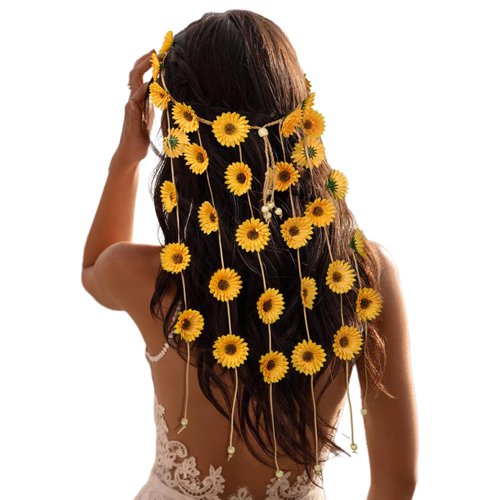 CHLINS Hippie Headband Flower Crown Bohemian Sunflower Headband Flower Headpiece Hippie Costume 6...