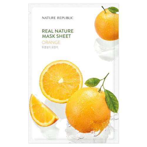 Vitalizing Glowing Face Mask Sheet - Nature Republic Real Nature Orange Extract Natural-Derived Cellulose Sheet Even Skin Tone Boost 10pcs x 23ml/0.77fl.oz