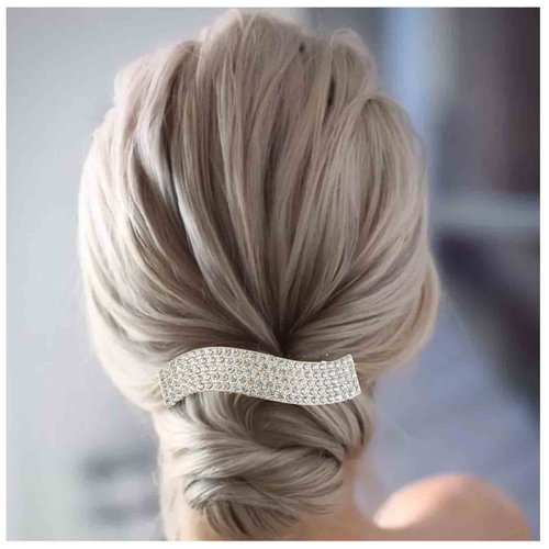 Yheakne Crystal Wedding Hair Clip Barrette Gold Rhinestone Hair Barrette Bling Bridal Hair Clips Headpieces Decorative Head Clip Headwear Cz Crystal Hair Clip Sparkle Bride Headwear Hair Accessories for Women and Girls Gifts (Gold)