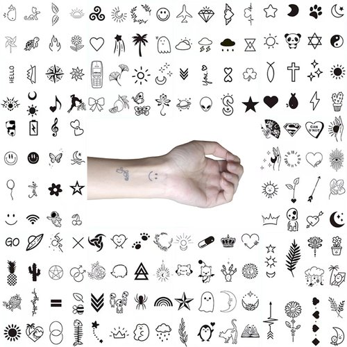 OohFaice Small Temporary Tattoos for Adult Women, Tiny Semi Permanent Fake Tattoo, Long Lasting Waterproof Realistic Temp Tattoo for Teen Girl, 10 Sheets Stickers with Plant Based Ink, Black A