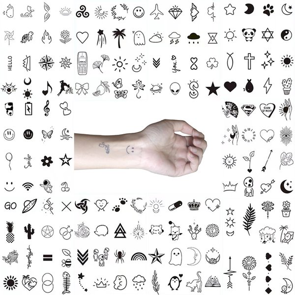 OohFaice Small Temporary Tattoos for Adult Women, Tiny Semi Permanent Fake Tattoo, Long Lasting Waterproof Realistic Temp Tattoo for Teen Girl, 10 Sheets Stickers with Plant Based Ink, Black A