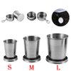 Stainless Steel Camping Mug Camping Folding Cup Portable Outdoor Travel Demountable Collapsible Cup With Keychain 75ml 150ml 250ml (L)
