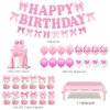 Pink Bow Birthday Party Decorations, Girls Birthday Decorations, Includes Tablecover, Glitter Bow Happy Birthday Banner Garland, Latex Balloon, Cake Topper&Cupcake Topper for Bridal Bow Party Supplies