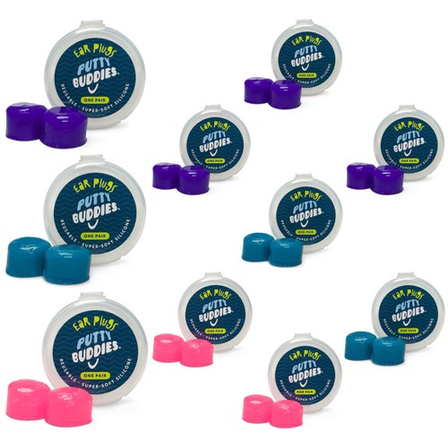 PUTTY BUDDIES Ear Plugs 10-Pair Pack - Soft Silicone Ear Plugs for Swimming & Bathing - Invented by ENT Physician - Block Water - Premium Swimming Earplugs - Doctor Recommended (Purple/Teal/Magenta)