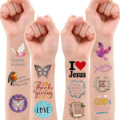 20 Sheets Christian Religious Temporary Tattoos Stickers 300Pcs Bible Verse Tattoos for Party Favors Decorations Supplies Motivational Scripture Faith Sunday School Prizes Gifts Rewards
