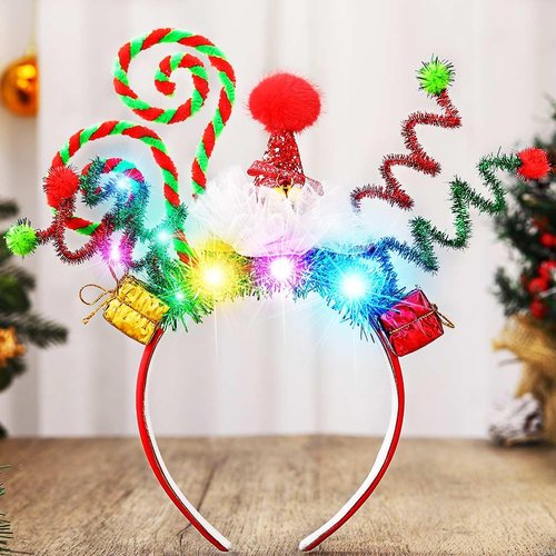 Nicute Light Up Christmas Headband Green LED Xmas Hair Band Glow Holiday Headwear for Women and Girls (Green 3)