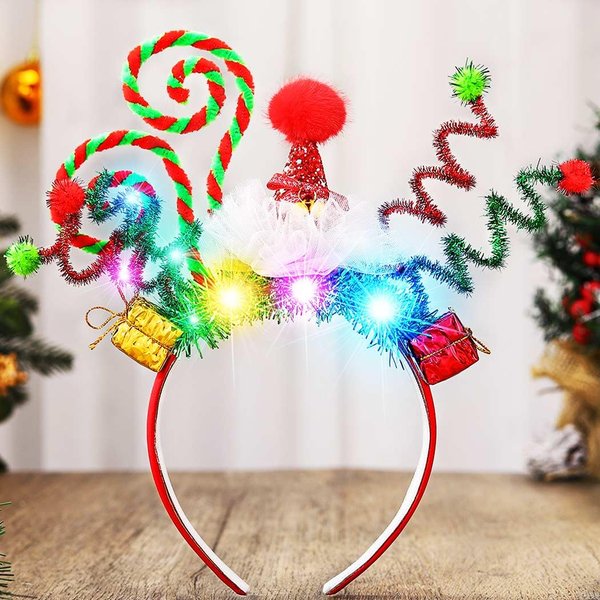 Nicute Light Up Christmas Headband Green LED Xmas Hair Band Glow Holiday Headwear for Women and Girls (Green 3)