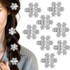 TIESOME Sparkly Rhinestone Snowflake Hair Clip, 8 PCS Silver Christmas Mini Pearl Hairpins Cute Metal Alligator Clips Elegant Shinny Hair Accessories for Women Princess Long Thick Hair