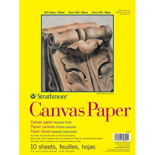 Strathmore 300 Series Canvas Paper Pad, Glue Bound, 9x12 inches, 10 Sheets (115lb/187g) - Artist Paper for Adults and Students - Acrylic and Oil Paints