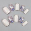 IMSOHOT Short Square Press on Nails Blue Flower Fake Nails Acrylic Glossy False Nails Glossy Squoval White Glue on Nails Full Cover Cute Stick on Nails for Women 24 Pcs