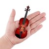Dselvgvu Wooden Miniature Violin with Stand, Bow and Case Mini Musical Instrument Replica Dollhouse Accessories Model Home Decoration (5.63"x2.05"x0.75")