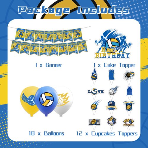 Volleyball Theme Party Supplies Volleyball Birthday Party Decorations Includes Volleyball Happy Birthday Banner Cake Topper Cupcake Toppers Balloons for Sports Party Volleyball Theme Party