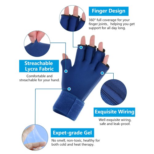 Luguiic Finger Arthritis Compression Ice Glove for Women and Men, Adjustable Wrist Strap Hand Wrist Ice Pack Pain Relief for Arthritis, Carpal Tunnel, Tendinitis Cold&Heat Therapy M Blue Pack of ONE