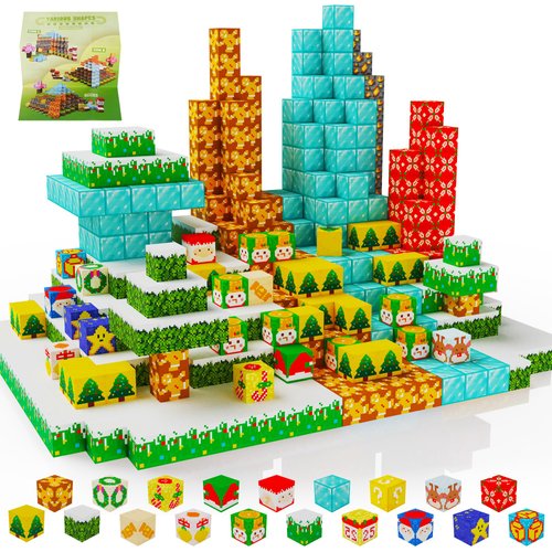 SIMPLEFINE 100PCS Magnetic Blocks, Mine World Magnetic Blocks Craft for Boys & Girls 3+ Toy Magnetic Cubes for Kids Magnetic Building Blocks Toys,Magnetic Building Cubes Set,Magnetic Cubes 0.8IN