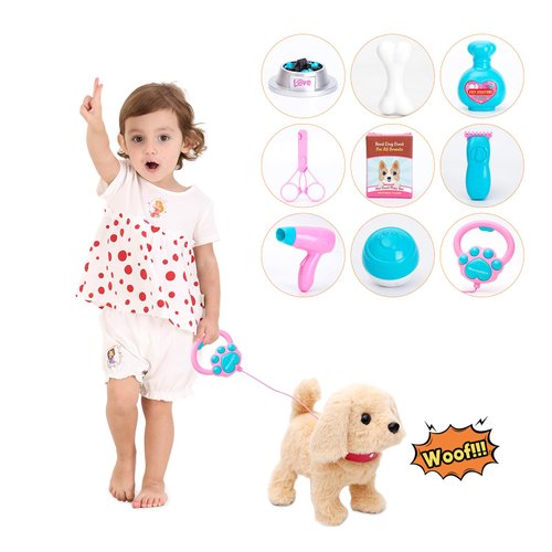 Monealpis Walking Dog Toy - Toddler Dog Toys for Girls Aged 2+, Singing, Barking, Talking Golden Retriever Plush with Leash, Interactive Dog Playset Gift for Kids, Boys and Girls