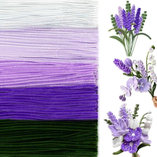 Peryiter 500 Pieces Pipe Cleaners Chenille Stems 12 Inch Craft Supplies Bulk for DIY Art and Craft Projects Creative Gift Wrapping Party Decorations(Purple Flower Color)
