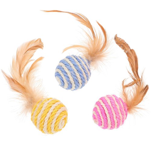 TEHAUX 3pcs Cat Toys Balls, Cat Ball Toy Woven Wool String Rattle Ball Toy Cat Scratch Toy Ball Interactive Cat Toys for Indoor Cats - Random Color