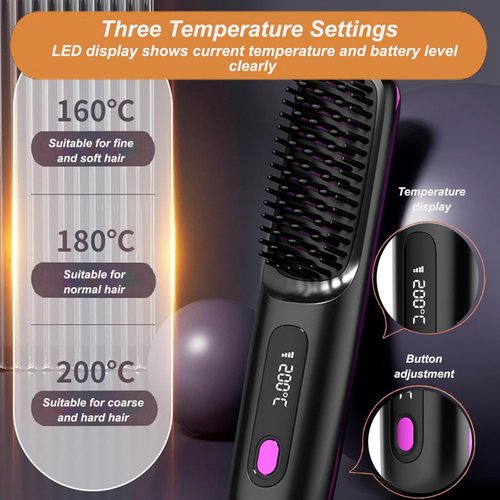 Numoya Portable Straightener Brush - Gobrush Pro, Go Brush Pro Numoya Straightener Rechargeable & Cordless Mini Hair Straightener Comb,Portable Straightening Brush for Travel (Black)
