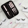 6-Piece Precision Tweezer Set for Eyelash Extensions with Storage Case (Light Pink)