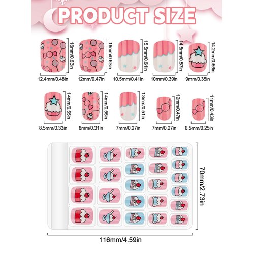 Kalolary 144 PCS Kids False Nail for Girls Gift, Press on Nail Color Short Fake Nails Artificial Nail Full Tips, Lovely Valentine's Day Gift for Little Girls Nail Art Decoration (6 Pack)