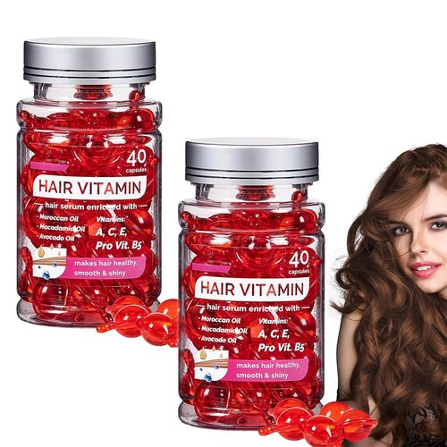 Hair Vitamin Serum Capsule, Hair Treatment Serum, Enriched with Moroccan Avocado Oils, Moisturizing&Strengthening Silky Hair Vitamin Oil Capsule for Frizzy and Damaged Hair, Repair Damaged Hair, 2BOX