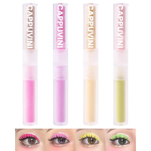 4Pcs Liquid Glitter & Matte Eyeshadow Eyeliner Set, 2-in-1 Cream Eyeshadow & Shimmer Liner, Korean Sparkly Bling Eye Shadow with Pigmented, Long Lasting, Quick Dry Glue for Crystals Eye Makeup -Set B