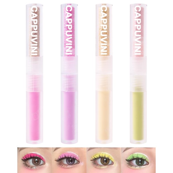 4Pcs Liquid Glitter & Matte Eyeshadow Eyeliner Set, 2-in-1 Cream Eyeshadow & Shimmer Liner, Korean Sparkly Bling Eye Shadow with Pigmented, Long Lasting, Quick Dry Glue for Crystals Eye Makeup -Set B