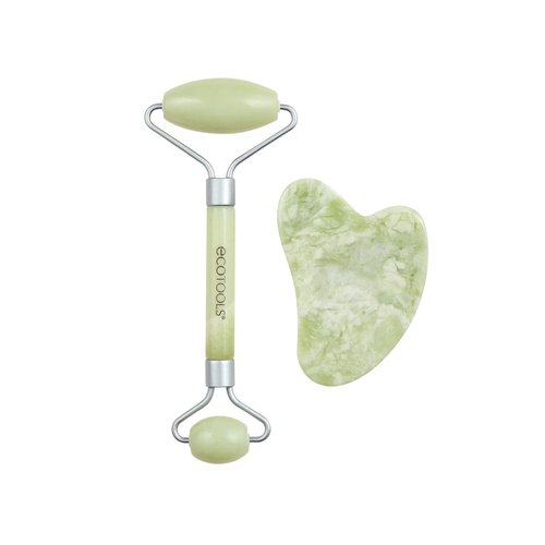 EcoTools Beauty Skin Care Tool Jade Facial Roller and Gua Sha Stone Duo, Face Roller and Massager, Skincare and Sculpting Tools, Green, Promotes Healthy Skin, Massager, 2 Piece Set, 1 Count