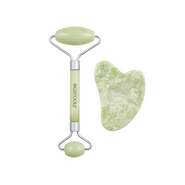 EcoTools Beauty Skin Care Tool Jade Facial Roller and Gua Sha Stone Duo, Face Roller and Massager, Skincare and Sculpting Tools, Green, Promotes Healthy Skin, Massager, 2 Piece Set, 1 Count