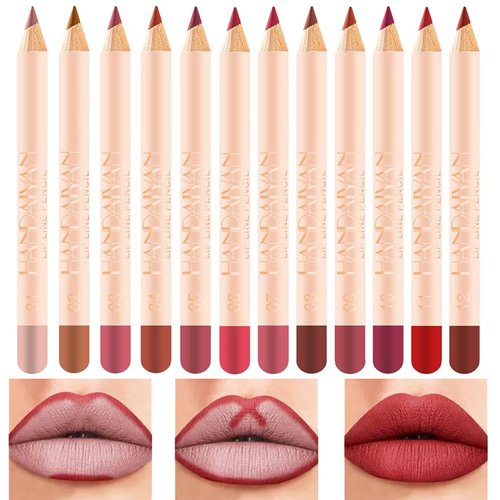 Layhou 12 Colors Matte Lipstick Long-lasting Lip Liner Pen Set Waterproof Non-stick Lip Liner Pencil 1.2g*12 Easy to Apply