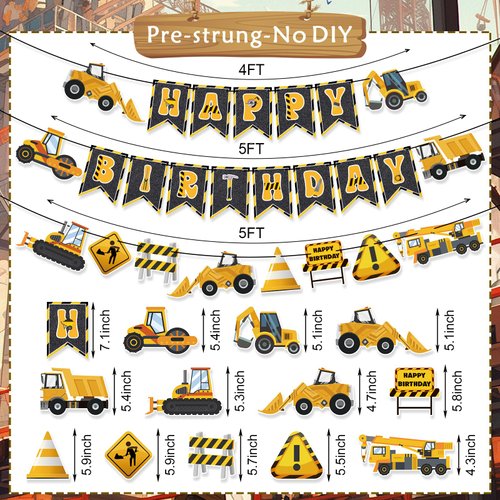 Stcomart Pre-Strung Construction Happy Birthday Banner for Construction Birthday Party Spplies, 6ft Orange Letters for Kid Boy and Girl Construction Party Decorations