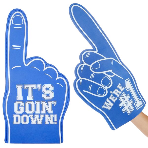 Okuna Outpost 2 Pack Blue Foam Fingers #1, It's Goin' Down for Sports Fan Accessories, Cheering, Party Favors, 17.5 Inch Giant Foam Hand