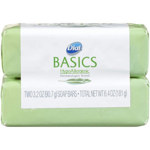 Dial Basics Hypoallergenic Bar Soap, 2 Count