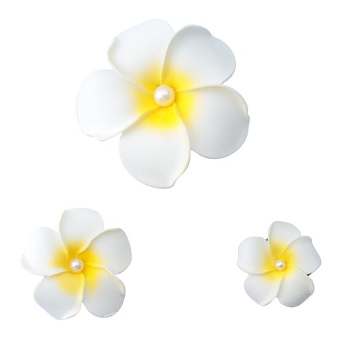 Sowaka 3 Pcs Plumeria Flower Hair Clip with Pearl Multi Size White Hawaiian Foam Hair Accessories for Women Girls Beach Bridal Wedding Party Headpieces Decoration (White)
