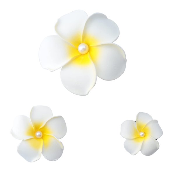 Sowaka 3 Pcs Plumeria Flower Hair Clip with Pearl Multi Size White Hawaiian Foam Hair Accessories for Women Girls Beach Bridal Wedding Party Headpieces Decoration (White)