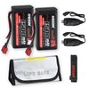 Hosim 2PCS 7.4V 1500mAh 15C Lipo Battery RC Lipo Batteries with 2 USB Chargers, 1 Battery Bag & 1 Battery Strap for Brushless RC Car Remote Control Car Truck RC Boat