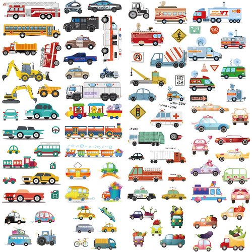 10 Sheets Cars and Trucks Temporary Tattoos for Kids, Birthday Party Favors Supplies, Construction Trucks Decorations Fake Tattoos (OVER 80 styles)