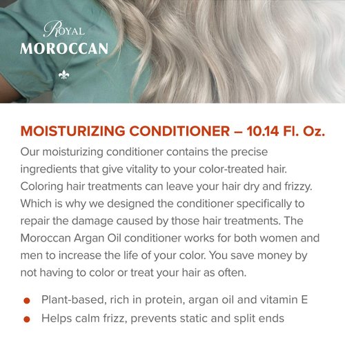 Royal Moroccan Moisturizing Conditioner Hair Products - Moisturizing Conditioner For Dry and Colored Hair 300 ml 10.14 fl.oz, Base of Moroccan Argan oil, For color – Treated Hair, Frizzy Hair.
