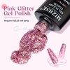 MIZHSE Glitter Gel Nail Polish Pink Sparkly Diamond Holographic Effect Soak off UV LED Nail Gel Polish Chunky Gel Home DIY Nail Salon Nail Art Design