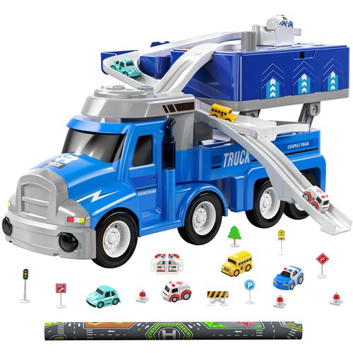 TEMI Toy Cars and Trucks for Kids 3 4 5 6 Years Old, Vehicle Toys for Kids with 8 City Cars, Car Tracks Toy for Toddlers Aged 3-8, Outdoor Kids Toys, Gift for 3-4 Year Old Boy and Girl