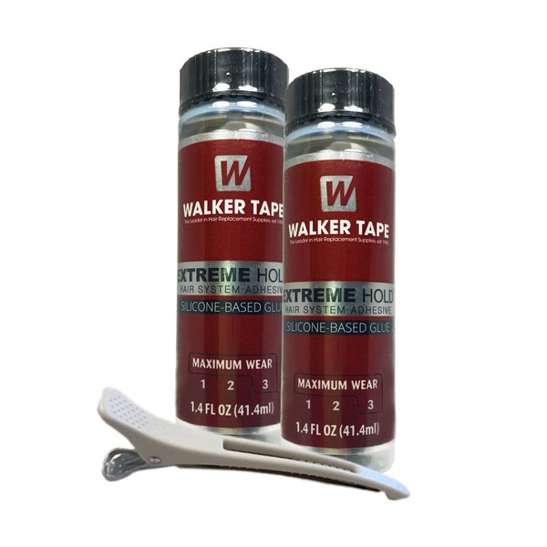 2pcs Extreme Hold Wig Glue 1.4oz w/White Hair Clip Bundle Pack | Waterproof Invisible Long-Lasting | Front Weave Toupees Wigs Extensions Active Lace Glue | Super Bold Hold Lace Adhesive