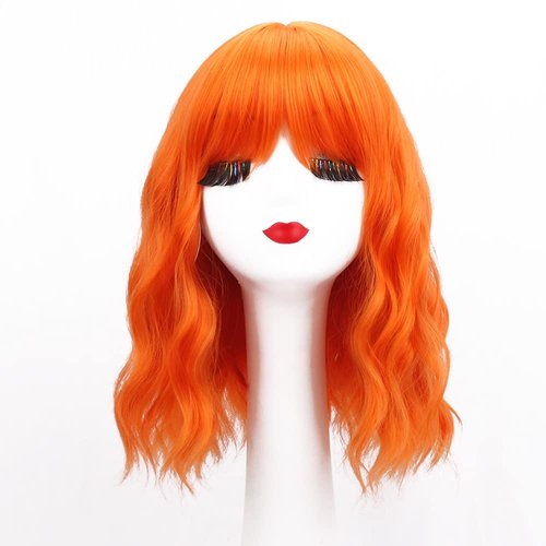 MONLER Orange Wig With Bangs Bob Wigs for Women Shoulder Length Short Bob Heat Resistant Synthetic Cosplay Wig for Girl Colorful Costume Wigs 12 inch (Orange)