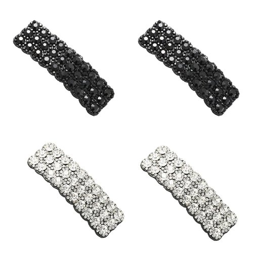 4Pcs Black and Sliver Rhinestone Snap Hair Clips Shining Crystal Clips Rectangular Hairpins Decorative，Clips and Barrettes Korean Barrettes Hair Accessories for Party Wedding Daily Girls Hair