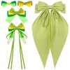 AHONEY 5 Pack Green Hair Bows for Girls Hair Clips, Satin Hair Bow Princess Dress Up Hair Ribbons Cute Bow for Hair Accessories for Girls Women Princess Birthday Party Favors Decorations Gifts (Tiana)
