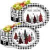 100 PCS Buffalo Plaid Christmas Tree Party Oval Paper Plates Xmas Tree Buffalo Plaid Disposable Platters 11 Inch Merry Christmas Plates Dinnerware Serving Tray for Holiday Dinner Party Supplies