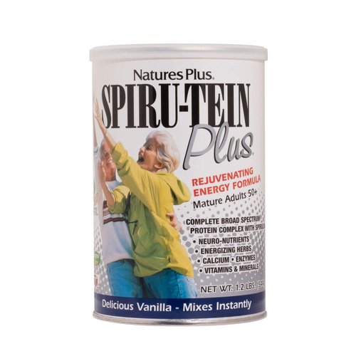 NaturesPlus SPIRU-TEIN Plus Shake For Mature Adults - Vanilla - 1.2 lbs, Protein Powder - Plant Based Meal Replacement, Vitamins & Minerals For Energy - Vegetarian, Gluten-Free - 16 Servings