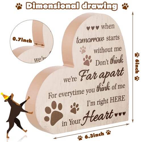 Maitys Pet Memorial Gifts Bereavement Remembrance Gifts for Loss of Dog Cat Sympathy Condolence Gifts Heart Shaped Wood Sign When Tomorrow Starts Without Me Wooden Plaque for Table Desk Decor (Khaki)