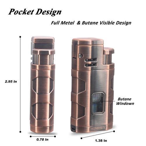 Torch Lighter Triple Jet Flame Refillable Butane Cigar Lighter Windproof Lighter with Cigar Punch Rest Holder - Butane Not Included (Red Copper)